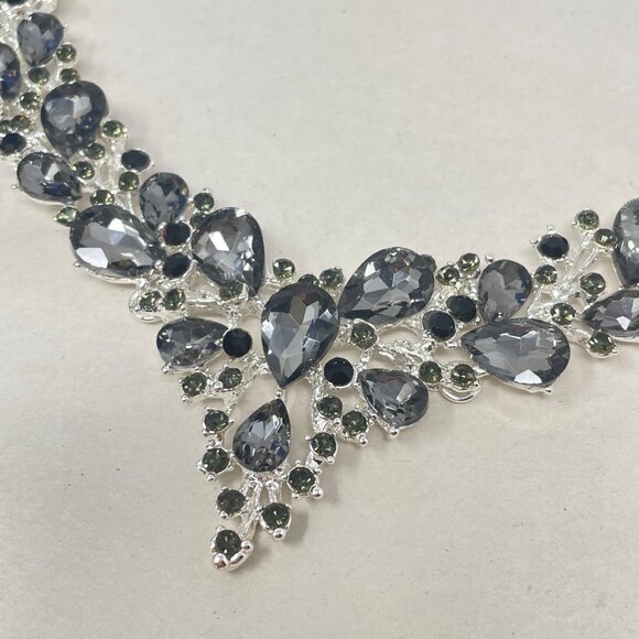 BriLove Wedding Jewelry Set Grey Crystal‎ Teardrop Silver-Tone Earrings Bracelet - Picture 4 of 12